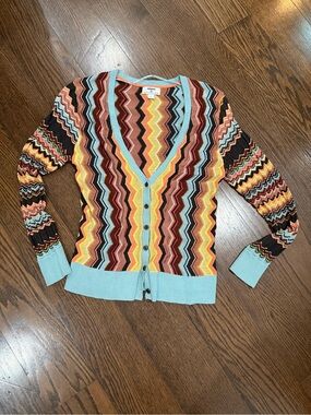 Missoni x Target Multicolor Zigzag V-Neck Cardigan - Light Blue Trim